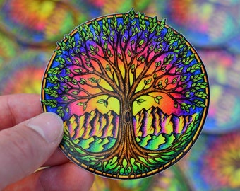 Handgezeichneter Baum Aufkleber - Natur Aufkleber - Sonne Aufkleber - iPhone Aufkleber - Psychedelischer Aufkleber - Laptop Aufkleber - Aprox. 3 "X 3 "
