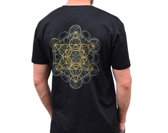 Glow in the Dark Metatron's Cube T-Shirt - Sacred Geometry T-Shirt - Men's Festival Shirt - Metatrons Cube Pocket Print Shirt