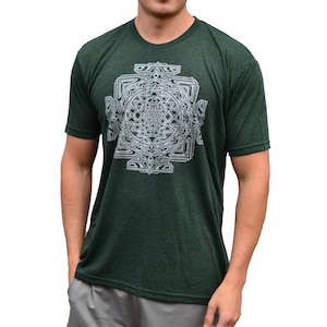 Men&#39;s Silver Sri Yantra T Shirt - Sacred Geometry T Shirt - Men&#39;s Festival Shirt - Sri Yantra Clothing