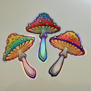 Hand Drawn Holographic Mushroom Sticker Pack - Mushroom Decal - iPhone Sticker - Psychedelic Sticker - Laptop Sticker - Sticker Pack