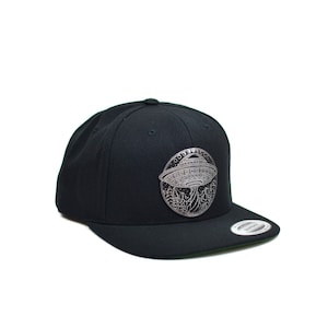 Metallic Silver UFO Snapback Hat - Flying Saucer Snapback Hat - Alien Snapback Hat - Festival Snapback - Leather Patch Hat