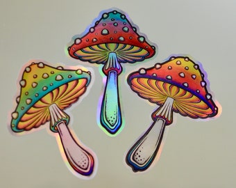Hand Drawn Holographic Mushroom Sticker Pack - Mushroom Decal - iPhone Sticker - Psychedelic Sticker - Laptop Sticker - Sticker Pack