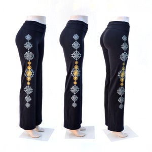 Sri Yantra Roll Top Yoga Pants - Sacred Geometry Yoga Pants - Glow in the Dark Yoga Pants - Uriah Clear Light