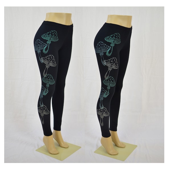 Glow in the Dark Mushroom Leggings - Women's Leggings - Black Leggings -  Festival Leggings - Blacklight Leggings - Workout Leggings