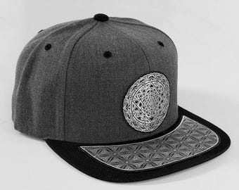 Sri Yantra Snapback Hat – Metallic Geometric Leather Patch Festival Headwear