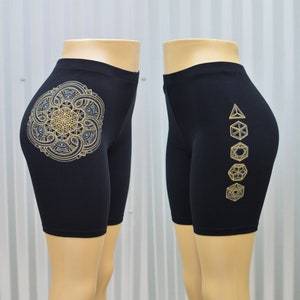 Flower of Life Mandala Biker Shorts - Womens Glow in the Dark Festival Shorts - Sacred Geometry Biker Shorts - Uriah Clear Light Shorts