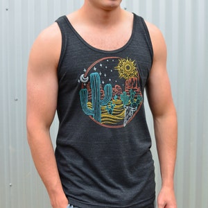 Desert Cactus Mens Tank Top - Desert Tank Top - Mens Black Tank Top - Mens Festival Tank Top - Sacred Geometry Mens Clothing