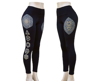 Sacred Geometry Tree of Life Fitness Leggings - Glow in the Dark Sacred Geometry Leggings - Women's Yoga Leggings - Flower of Life Leggings