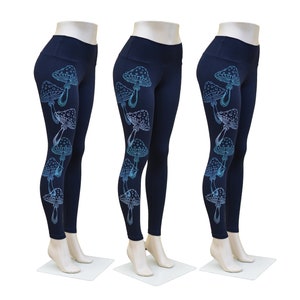 Glow in the Dark Mushroom Fitness Leggings - Women's Leggings - Black Leggings -  Festival Clothing - Workout Leggings - High Waist Leggings