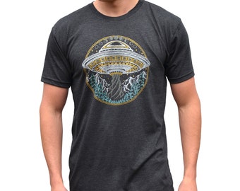 Glow in the Dark Alien UFO T-Shirt - Men's UFO Shirt - Flying Saucer T-Shirt - Black T-Shirt - Festival Alien T-Shirt - Glow in the Dark UFO