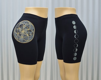 Seed of Life Moon Phase Biker Shorts  - Moon Phase Yoga Shorts - Women's Biker Shorts -  Sacred Geometry Biker Shorts - Uriah Clear Light