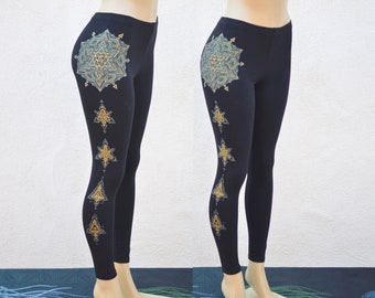 Star Tetrahedron Leggings - Glow in the Dark Yoga Leggings - Flower of Life - Sacred Geometry Leggings - Womens Leggings - Festival Leggings