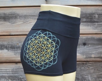 Glow in the Dark Flower of Life Yoga Shorts - High Waisted Festival Shorts