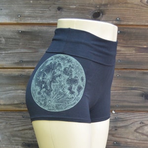 Glow in the Dark Full Moon Hot Shorts  - Black Shorts - Moon Phase Yoga Shorts - Women's Shorts - Booty Shorts - Glow in the dark Shorts