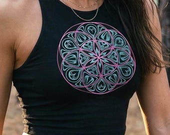 Glow in the Dark Seed of Life Crop Top – Sacred Geometry Chakra Yoga Tank