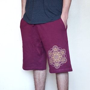 Metatron&#39;s Cube Sweat Shorts - Men&#39;s Shorts - Flower of Life Sacred Geometry Shorts - Glow in the Dark Festival Shorts - Mens Workout Shorts