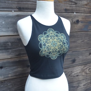Metatron&#39;s Cube Crop Top  - Sacred Geometry Fitted Crop Top - Yoga Crop Top - Women&#39;s Crop Top - Festival Crop Top