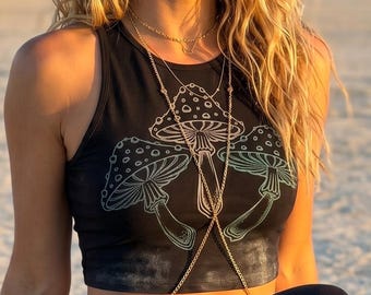 Glow in the Dark Mushroom Crop Top – Hand Screen Printed Festival Tank