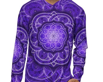 Purple Flower of Life Sun Hoodie - Lightweight Mens Pullover