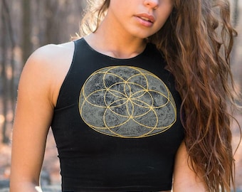 Glow in the Dark Seed of Life Moon Crop Top – Hand Made Yoga Top