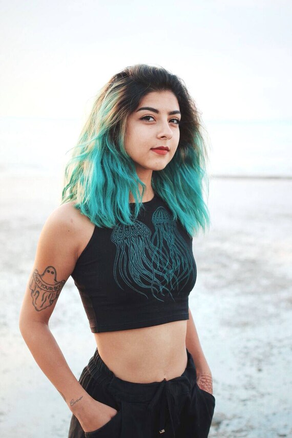 glow in the dark jellyfish fitted crop top women s etsy