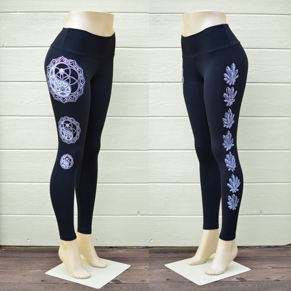 Silver Crystal Yin Yang Fitness Leggings Sacred Geometry Yoga