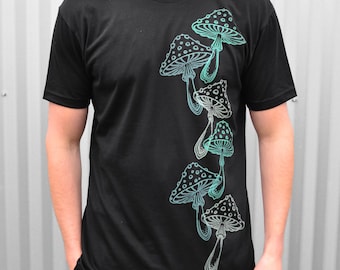 Glow in the Dark Psychedelic Mushroom Mens T Shirt - Mens Festival Clothing - Glow in the Dark Mushroom Shirt - Men's Blacklight T-Shirt