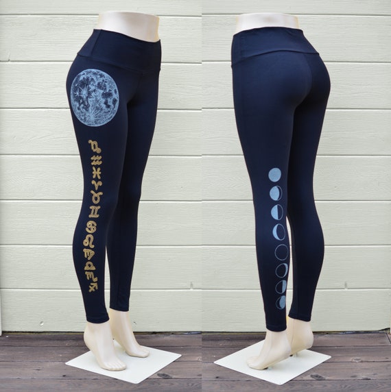 Glow in the Dark Full Moon Zodiac Fitness Leggings Zodiac Yoga Leggings  Moon Phase Yoga Leggings Women's Black Fitness Leggings 