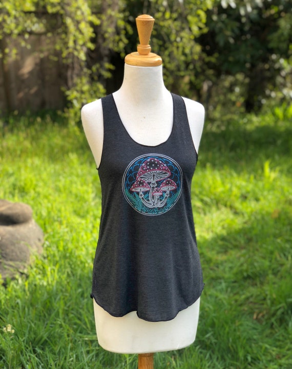 Metallic Mushroom Tank Top - Nature Tank Top - Festival Tank Top - Women's Yoga Tank Top - Sacred Geometry Tank Top