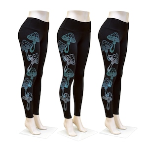 Glow in the Dark Mushroom Fitness Leggings - Women's Leggings - Black Leggings -  Festival Clothing - Workout Leggings - High Waist Leggings