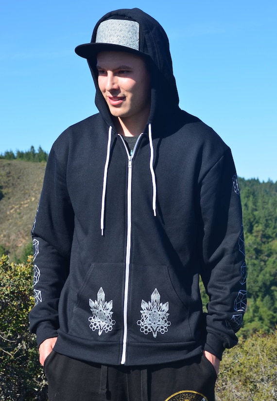 Sacred Geometry Crystal Hoodie Sweatshirt Flower of Life Zip up