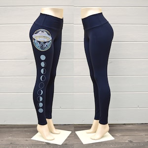 Glow in the Dark Alien UFO Fitness Leggings - Women&#39;s Black Yoga Leggings - Flying Saucer Leggings - Festival Leggings - Workout Leggings