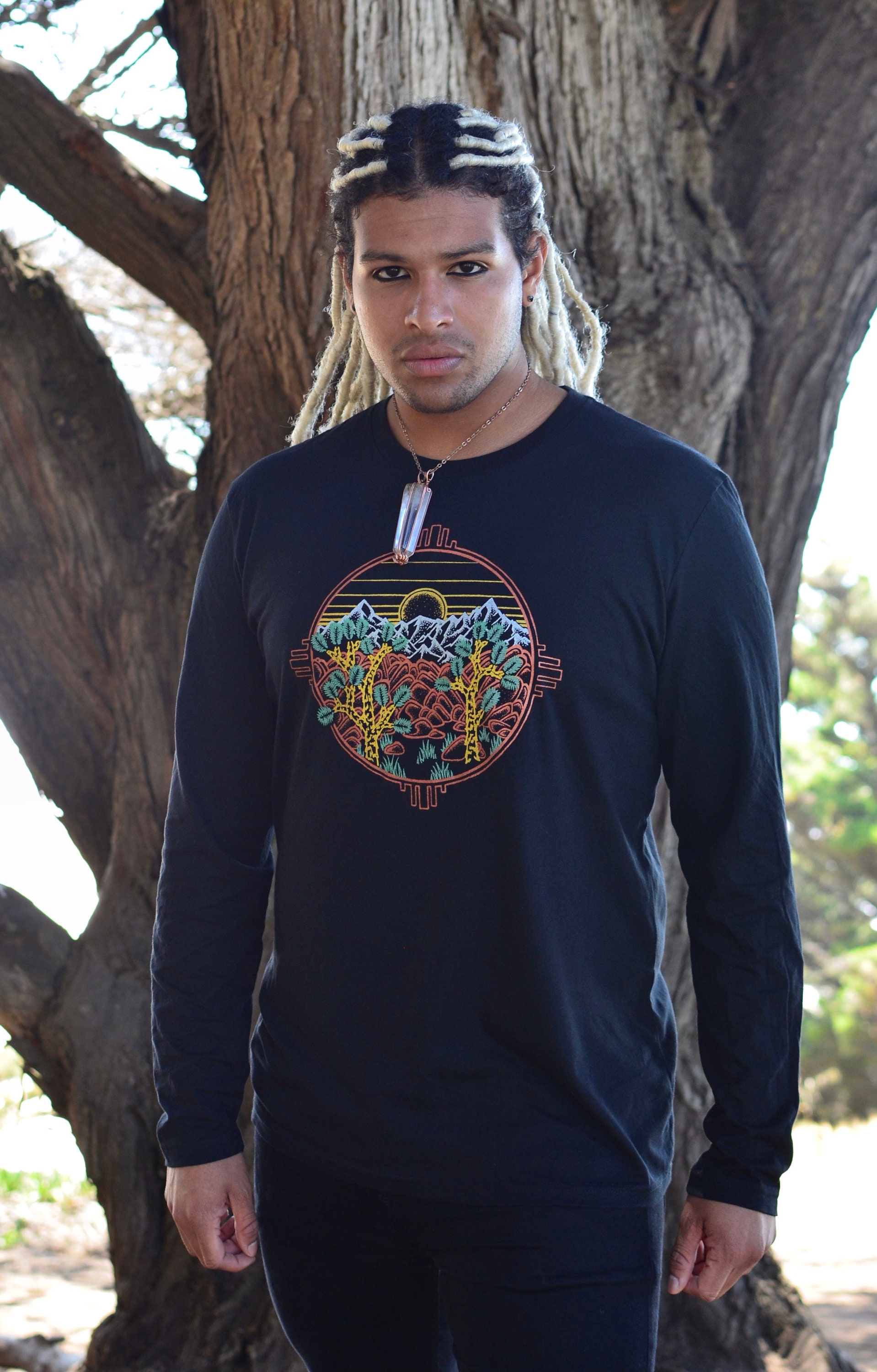 Metallic Joshua Tree Long Sleeve T Shirt - Mens Black Long