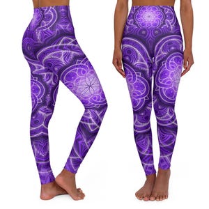 Purple Flower of Life Yoga Leggings - Sacred Geometry Yoga Leggings