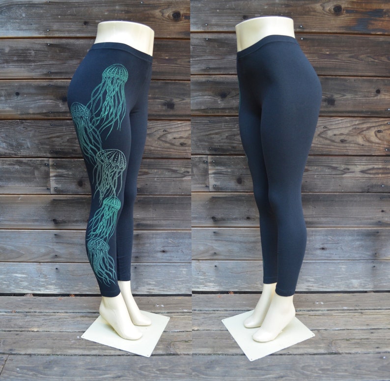 Glow in the Dark Jellyfish Full Leg Leggings Yoga Leggings Women's Black Leggings Women's Festival Leggings Jellyfish Yoga Pants image 5