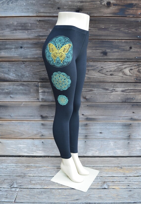 Gold Butterfly Leggings Glow in the Dark and Gold Design Yoga Wear Women's  Sacred Geometry Leggings Women's Festival Leggings 