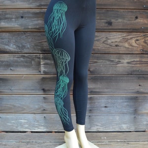 Glow in the Dark Jellyfish Full Leg Leggings Yoga Leggings Women's Black Leggings Women's Festival Leggings Jellyfish Yoga Pants image 6