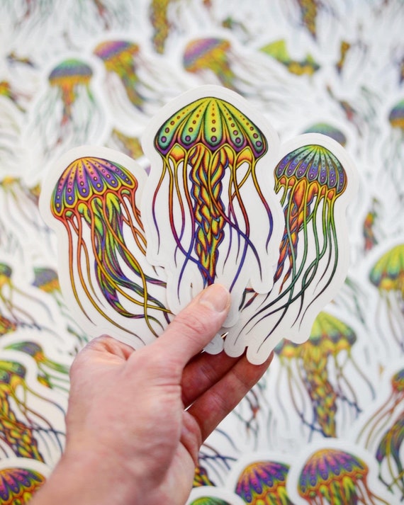 Hand Drawn Jellyfish Sticker Pack - Jellyfish Decal - iPhone Sticker - Psychedelic Sticker - Laptop Sticker - Sticker Pack