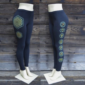 Flower of Life Chakra Leggings - Glow in the Dark Sacred Geometry Leggings - Women&#39;s Yoga Leggings - Festival Clothing - Black Leggings