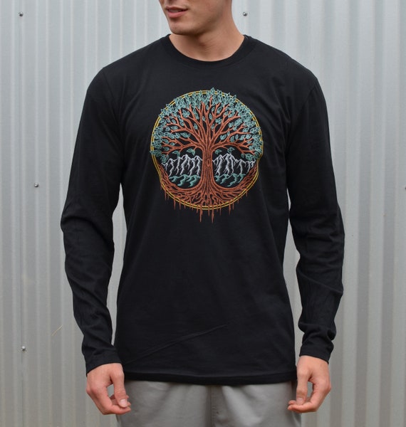 Metallic Tree of Life Long Sleeve Long Sleeve T-Shirt - Men's Black Tree Long Sleeve Shirt - Long Sleeve Festival Shirt - Mens Long Sleeve