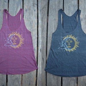 Sun and Moon Handmade RacerBack Tank Top - Sacred Geometry - Yoga Wear