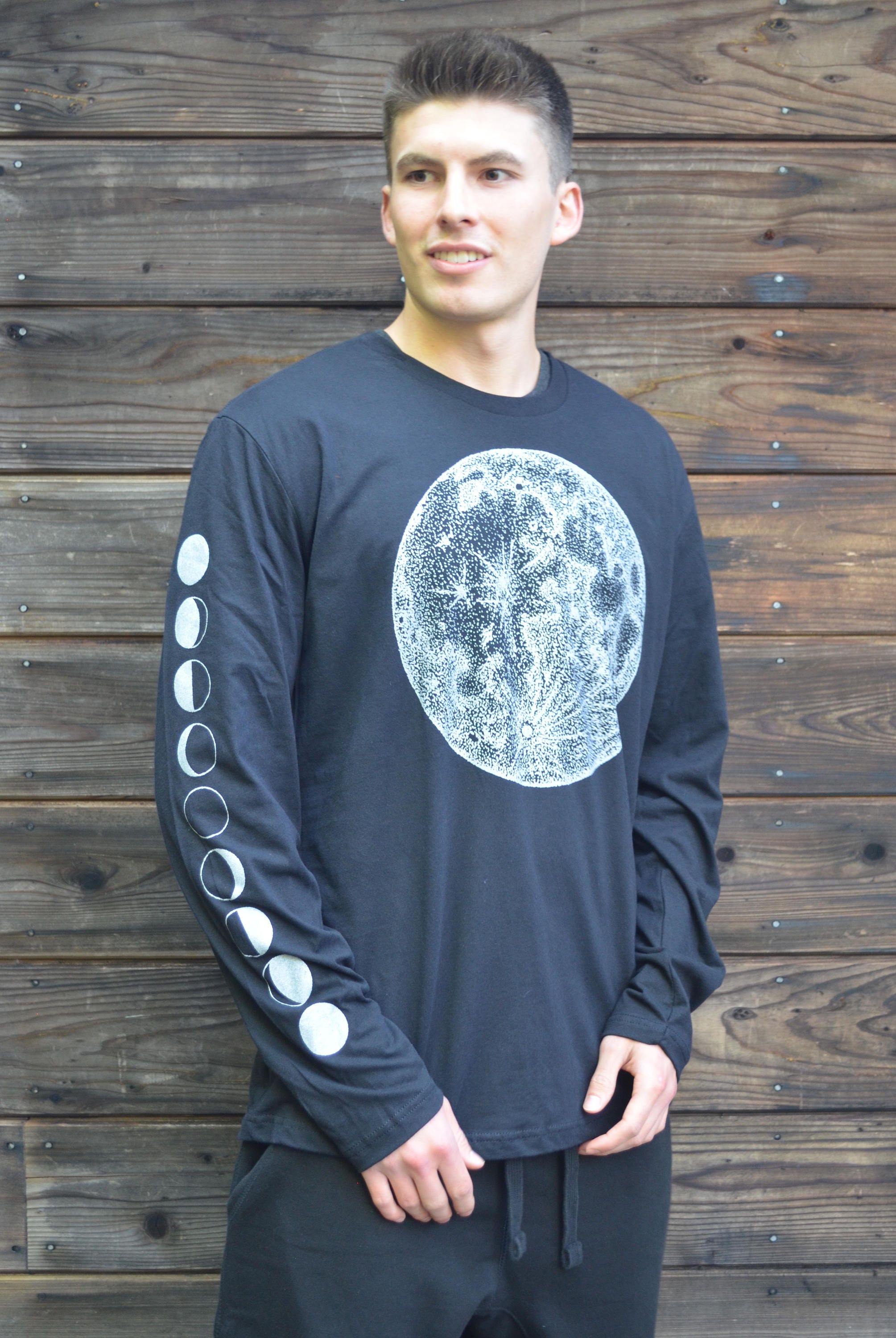 Silver Full Moon and Moon Phase Long Sleeve Shirt - Sacred