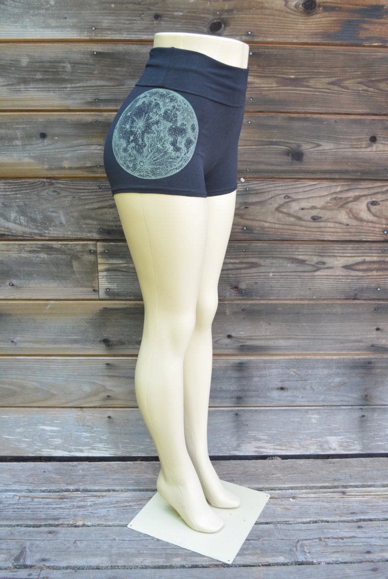 Glow in the Dark Full Moon Hot Shorts  - Black Shorts - Moon Phase Yoga Shorts - Women's Shorts - Booty Shorts - Glow in the dark Shorts 