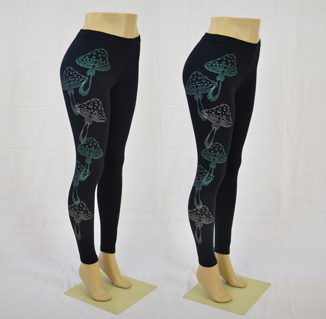 Glow in the Dark Mushroom Leggings Women's Leggings Black Leggings
