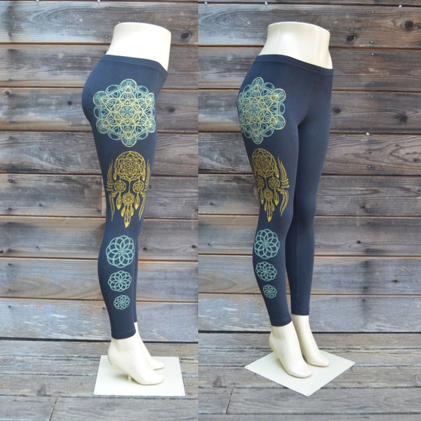 Sacred Geometry Dreamcatcher Leggings – Metallic Gold, Glow in the Dark