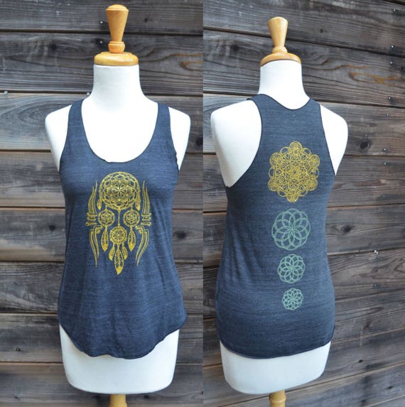 Sacred Geometry Dreamcatcher Racerback Tank Top - Metatron's Cube Tank Top - Yoga Wear - Women's Tank Top - Festival Tank Top