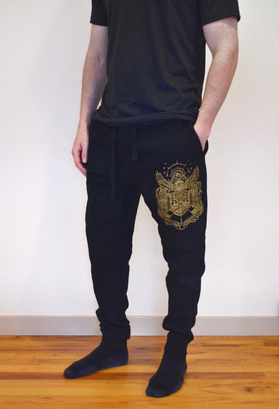 Egyptian Scarab Jogger Sweatpants Gold Sacred Geometry Joggers