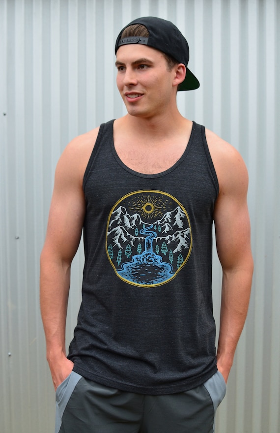 Mountain Waterfall Mens Tank Top Mens Black Tank Top Nature Tank