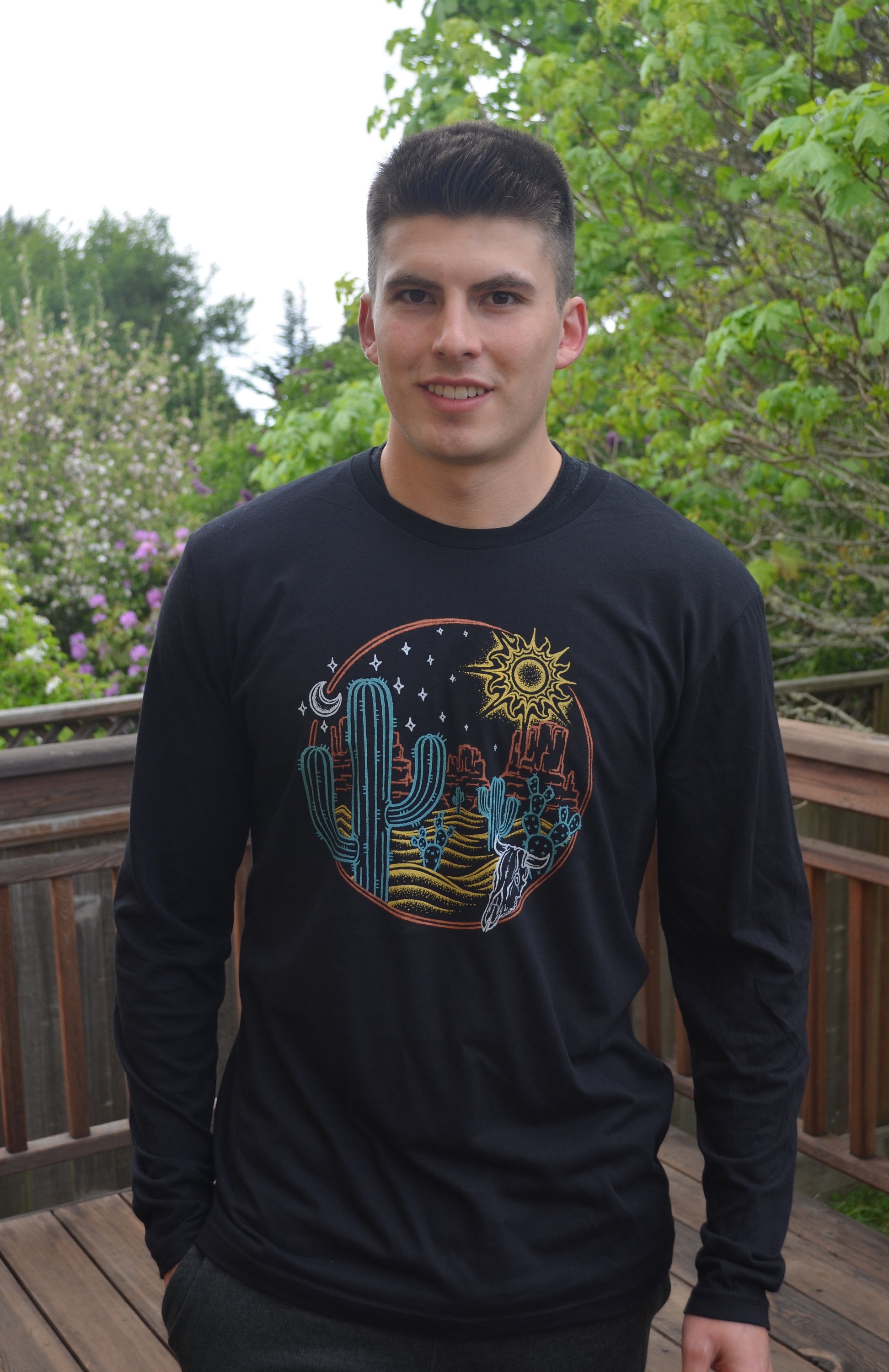 Desert Cactus Long Sleeve T Shirt - Mens Black Long Sleeve