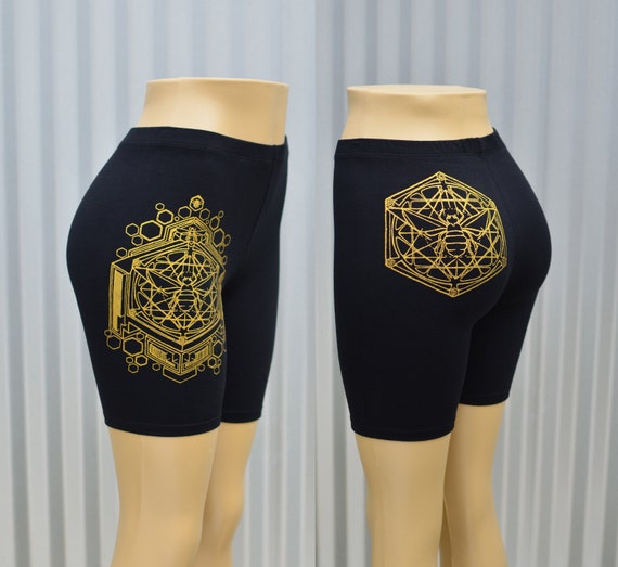 Metallic Gold Honeybee Biker Shorts Women's Honeycomb Biker Shorts Women's  Yoga Shorts Sacred Geometry Biker Short Uriah Clear Light 